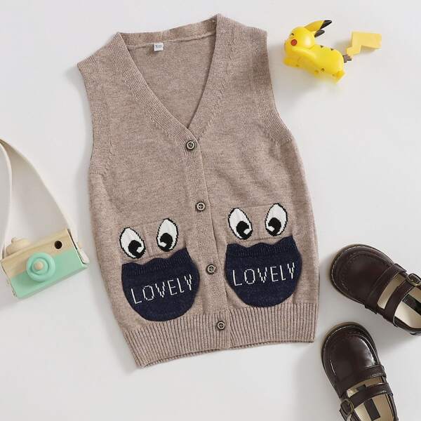 

Toddler Boys Letter & Cartoon Graphic Sweater Vest, Mocha brown