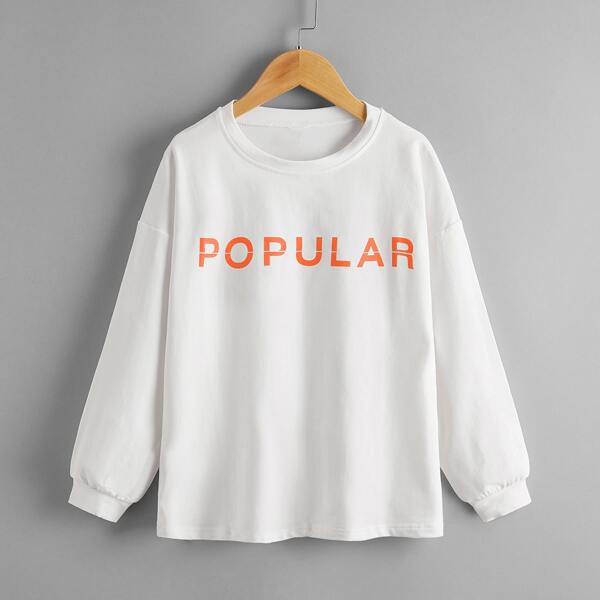 

Girls Letter Graphic Drop Shoulder Sweatshirt, White