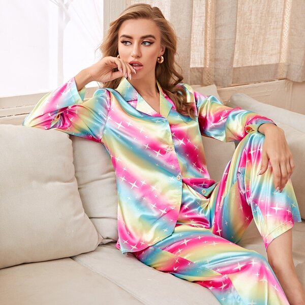 

Ombre Colorblock Satin PJ Set, Multicolor