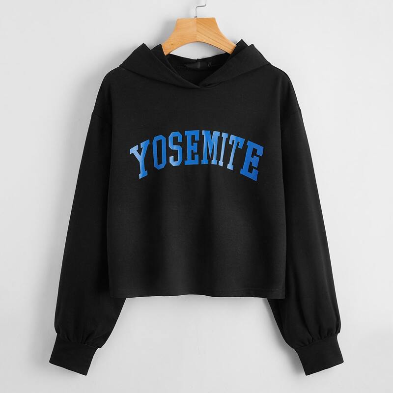 

Drop Shoulder Letter Graphic Crop Sweatshirt, Black