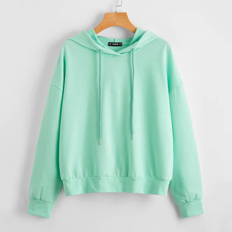 

Drop Shoulder Drawstring Oversized Hoodie, Mint green