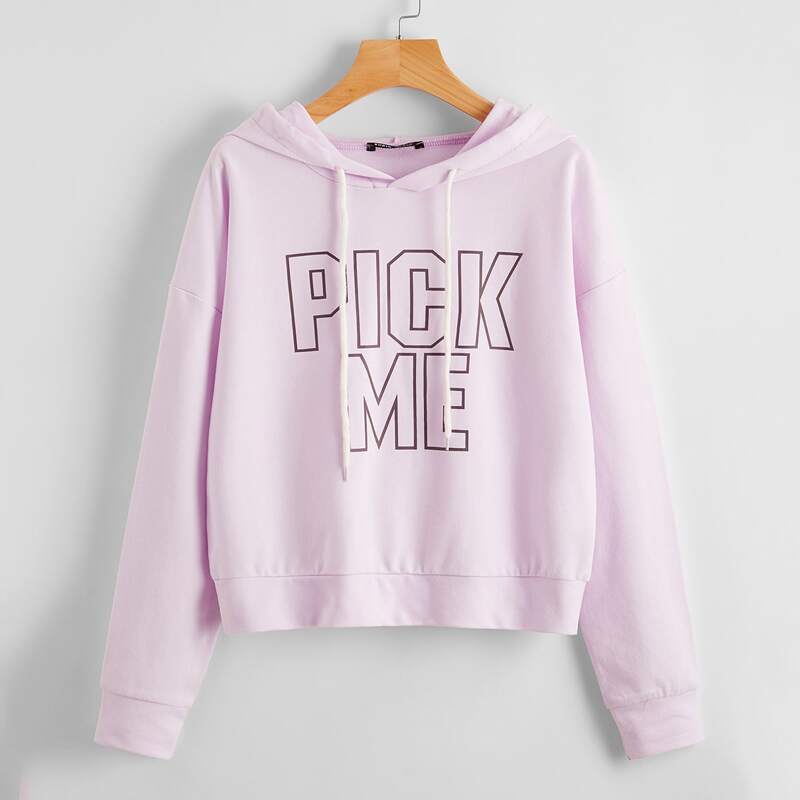 

Drop Shoulder Letter Graphic Drawstring Hoodie, Lilac purple