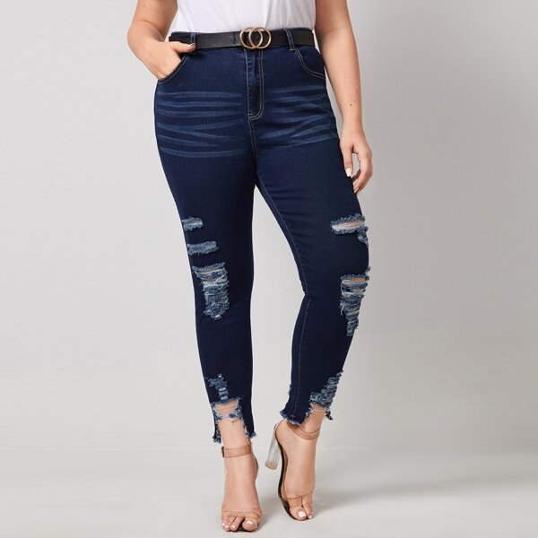 

Plus High-Rise Distressed Skinny Jeans, Dark wash