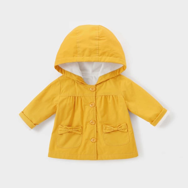 

Toddler Girls Button Front Bow Detail Hooded Coat, Mustard yellow
