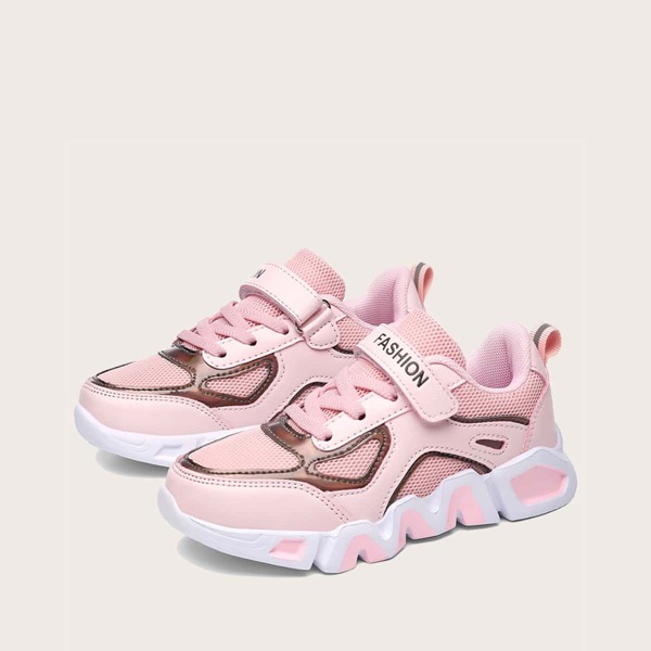 

Girls Lace-up Decor Wide Fit Sneakers, Pink