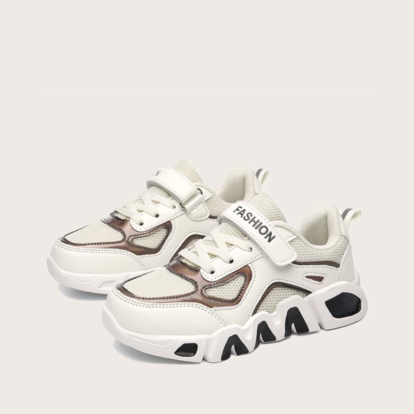 

Boys Lace-up Decor Wide Fit Sneakers, Beige
