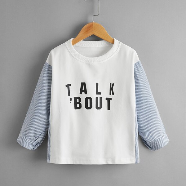 

Toddler Girls Contrast Striped Sleeve Letter Graphic Sweatshirt, White