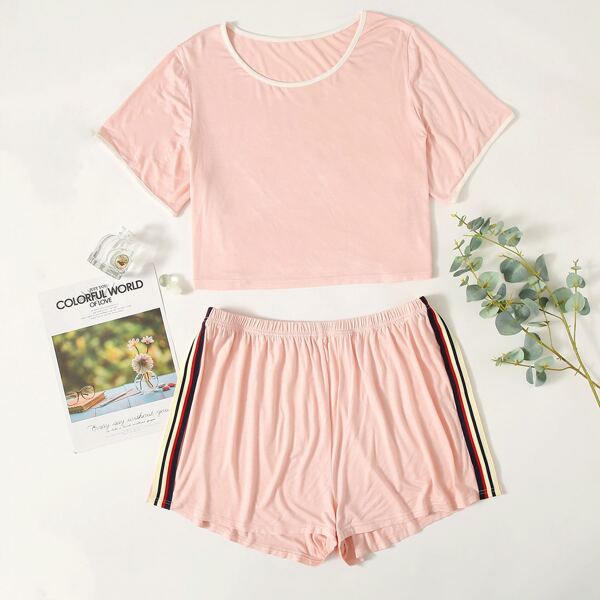 

Plus Side Stripe Tape PJ Set, Baby pink