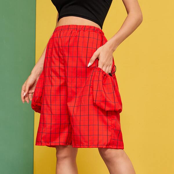 

Plaid 3D Pocket Bermuda Shorts, Red