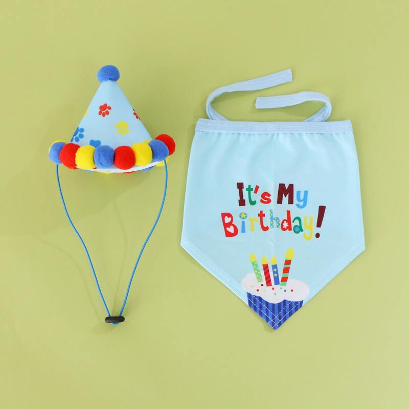 

1pc Dog Bandana & 1pc Birthday Party Hat, Blue