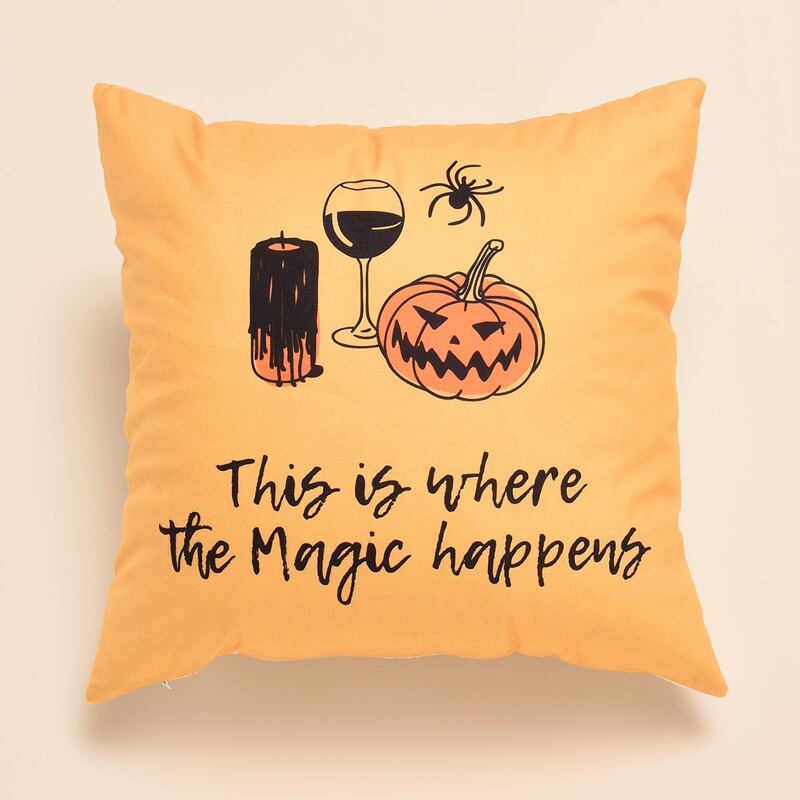 

Halloween Slogan Graphic Cushion Cover Without Filler, Orange