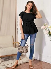 SHEIN 孕婦裝蝴蝶袖腰帶上衣