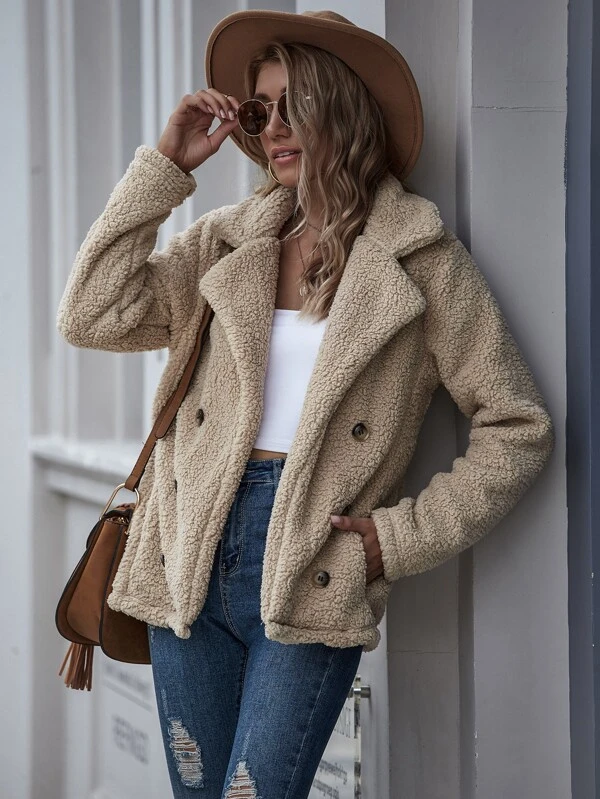 Manteau en tissu duveteux avec boutons | Mode en ligne Manteau duveteux avec boutons | Mode en ligne | SHEIN FRANCE
