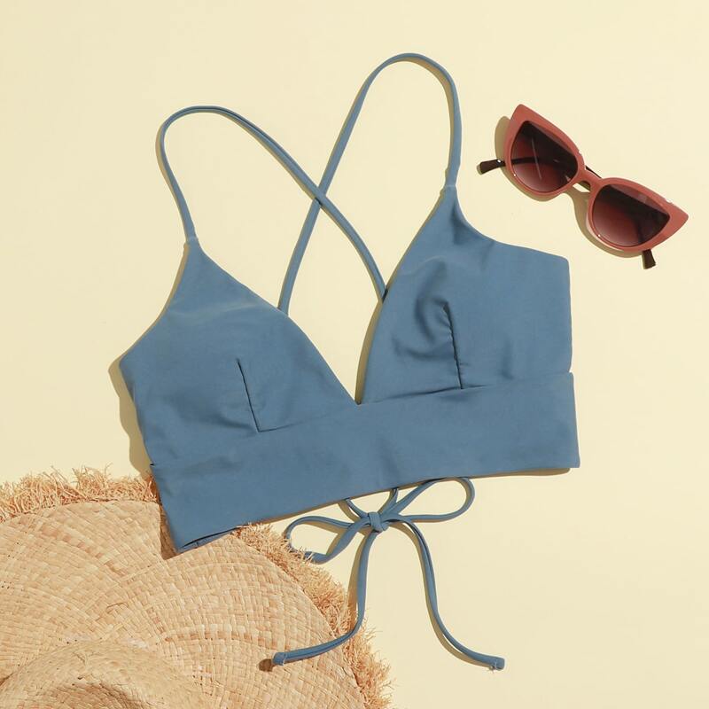 

Lace-up Back Bikini Top, Dusty blue