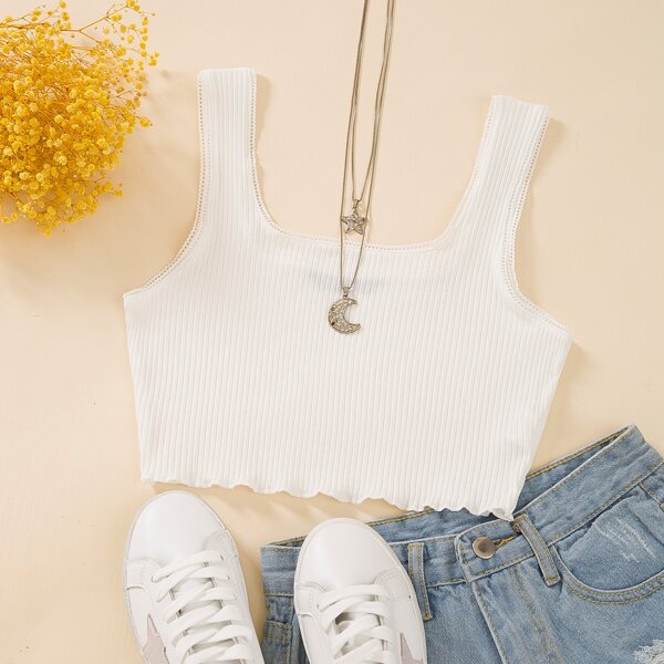 

Rib-knit Crop Tank Top, White