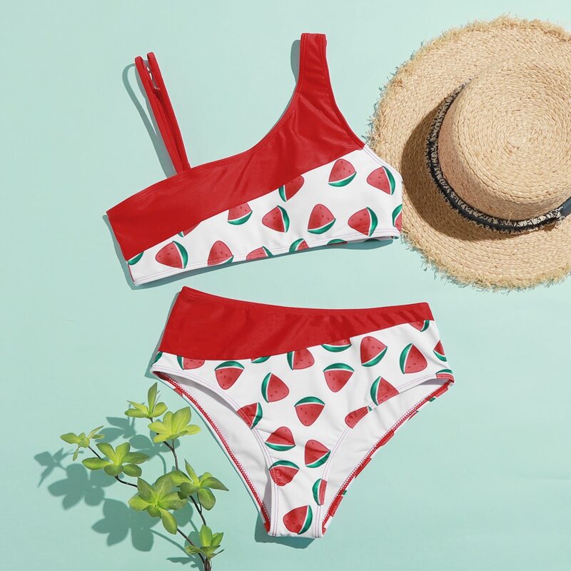

Watermelon Print High Waist Bikini Swimsuit, Multicolor