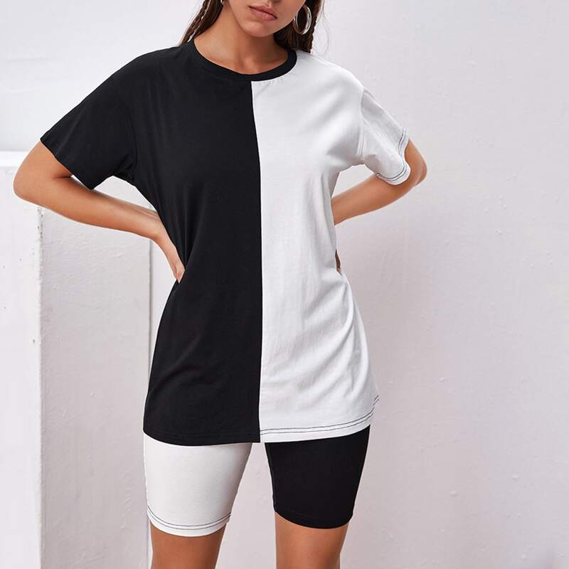 

Two Tone Tee & Biker Shorts, Black and white