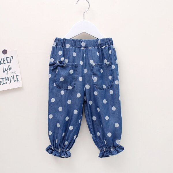 

Toddler Girls Polka Dot Bow Detail Jeans, Medium wash