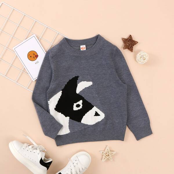 

Toddler Boys Cartoon Graphic Sweater, Dark grey