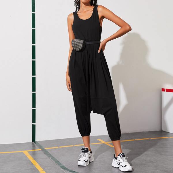 

Solid Harem Leg Tank Jumpsuit Without Bag, Black