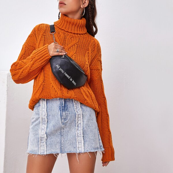 

Turtle Neck Chunky Knit Sweater, Bright burnt orange