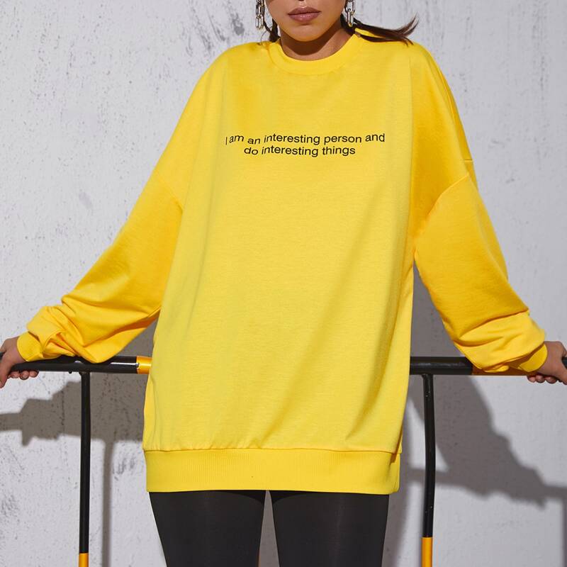 

Slogan Graphic Oversized Longline Sweatshirt, Yellow