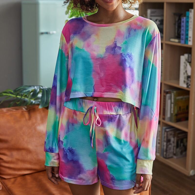 

Tie Dye Shorts PJ Set, Multicolor