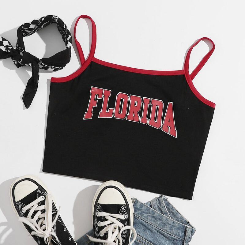 

Letter Graphic Ringer Crop Cami, Black