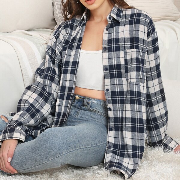 

Long Sleeve Button Down Plaid Shirt, Multicolor