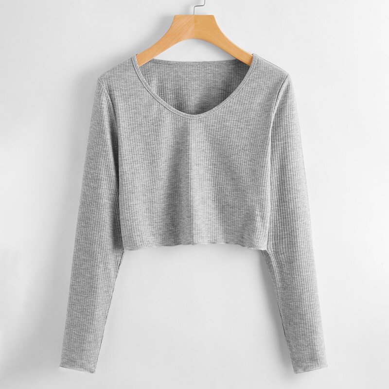 

Ribbed Crop Tee, Light grey