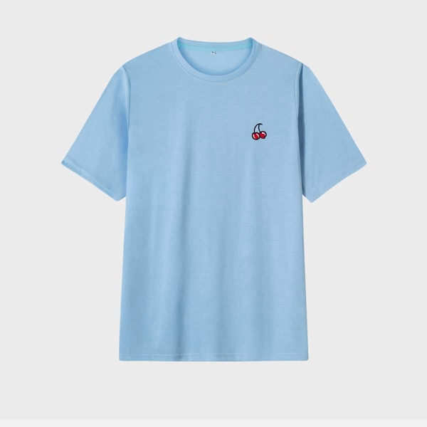 

Men Cherry Embroidery Round Neck Tee, Baby blue