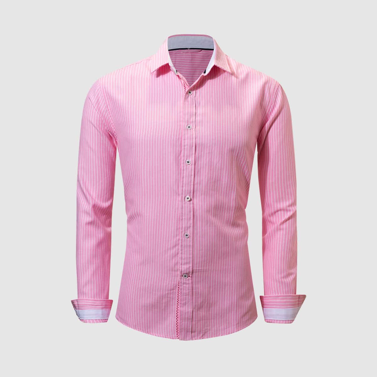 

Guys Vertical Striped Button Up Shirt, Baby pink