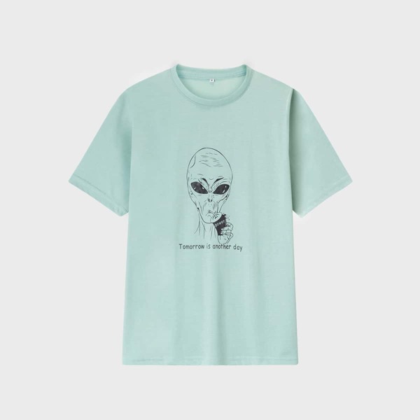 

Men Slogan Graphic Short Sleeve Tee, Mint green