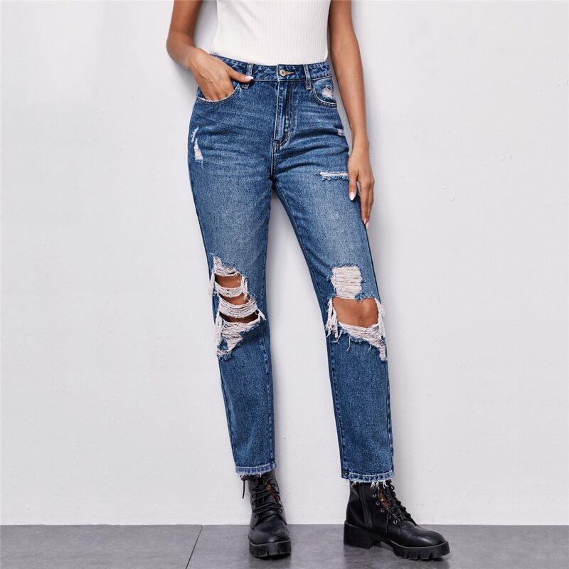 

Slant Pocket Ripped Jeans, Medium wash