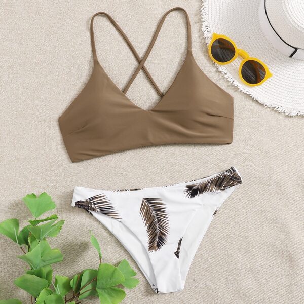 

Palm Print Tie Back Bikini Swimsuit, Multicolor