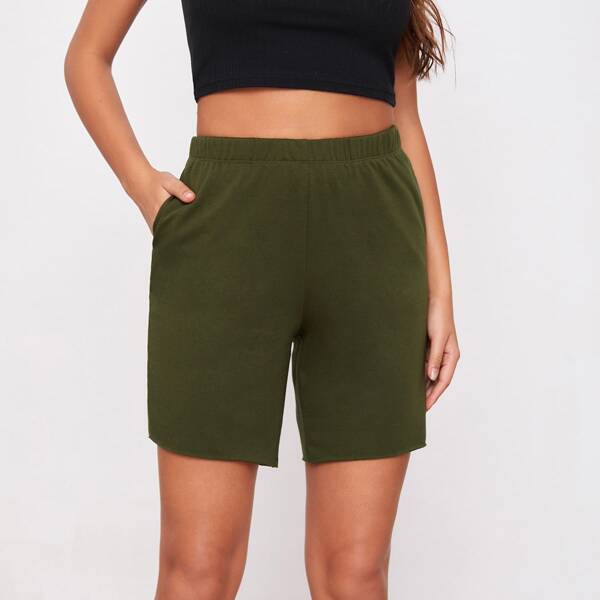 

Slant Pocket Solid Track Shorts, Army green