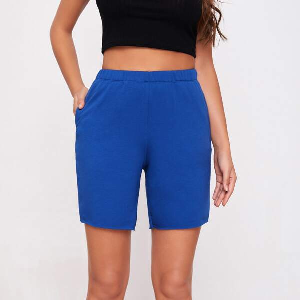 

Slant Pocket Raw Hem Track Shorts, Royal blue
