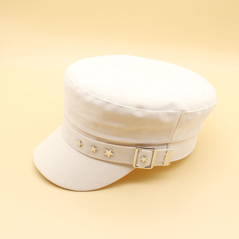 

Buckle Decor Baker Boy Cap, Beige