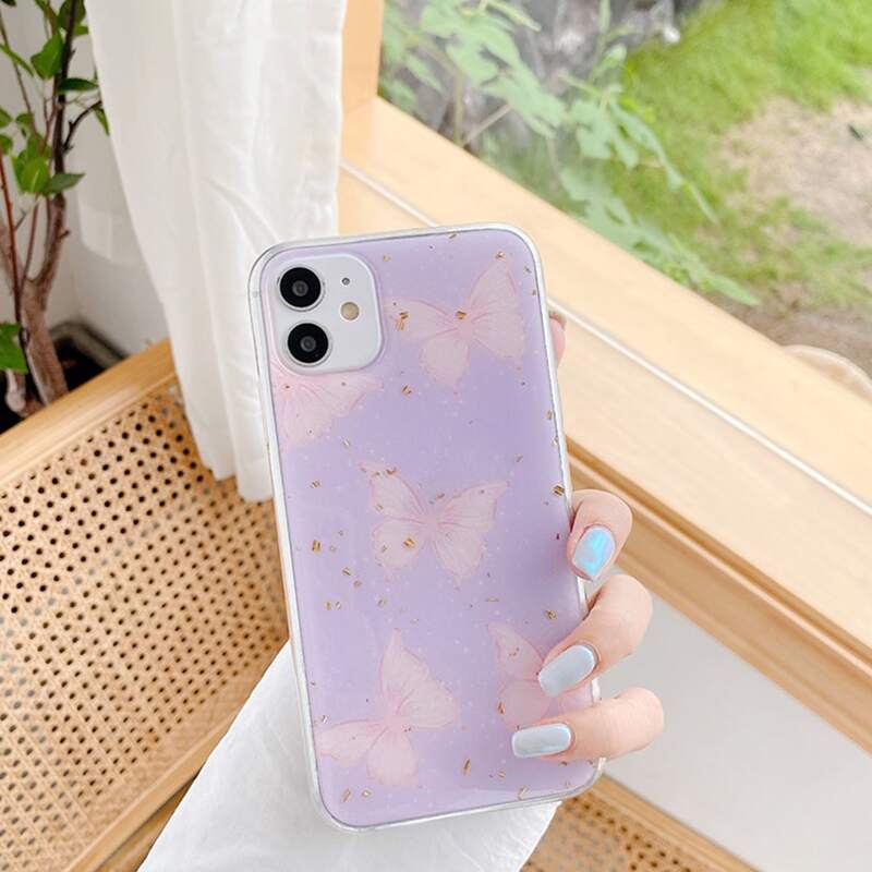 

Glitter Butterfly Print iPhone Case, Pastel lilac purple