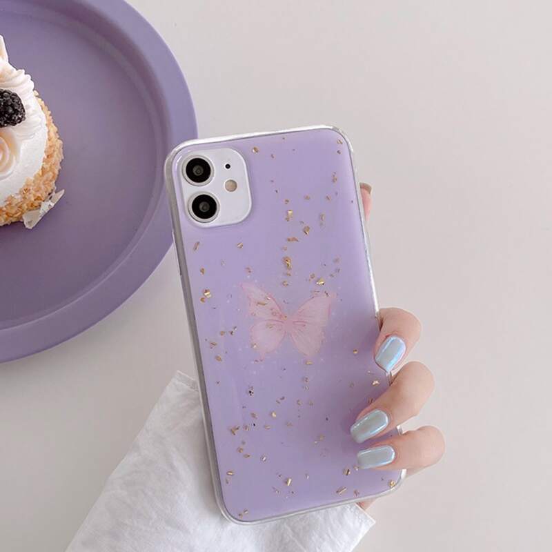 

Glitter Butterfly Print iPhone Case, Pastel lilac purple