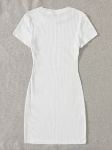SHEIN EZwear 素色羅紋針織包臀洋裝 - 白色 - 查看 2