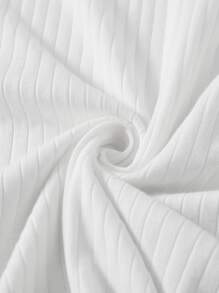 SHEIN EZwear 素色羅紋針織包臀洋裝 - 白色 - 查看 3