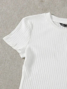 SHEIN EZwear 素色羅紋針織包臀洋裝 - 白色 - 查看 4