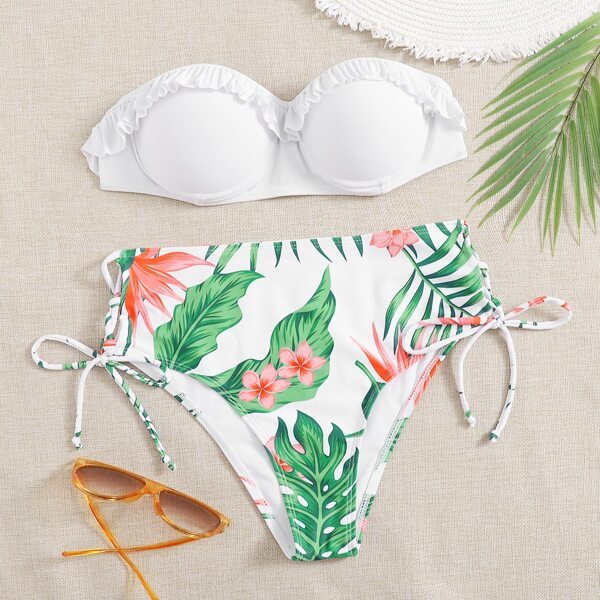 

Floral & Tropical Push Up Underwire Bandeau Bikini Swimsuit, Multicolor
