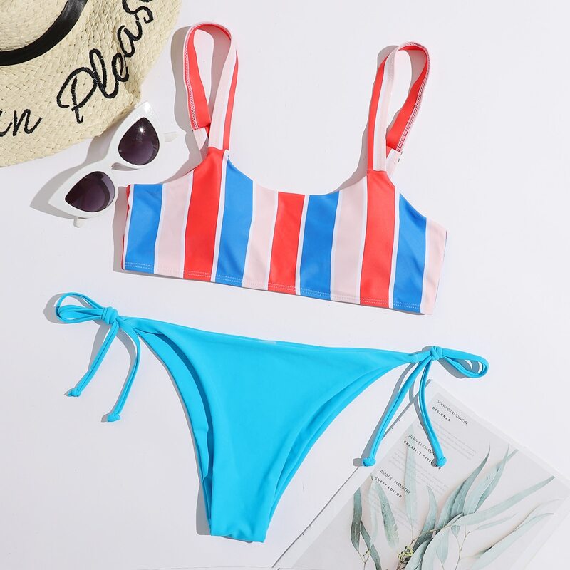 

Stripe Tie Side Bikini Swimsuit, Multicolor