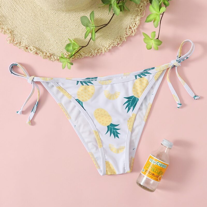 

Random Pineapple Print Tie Side Bikini Bottom, White