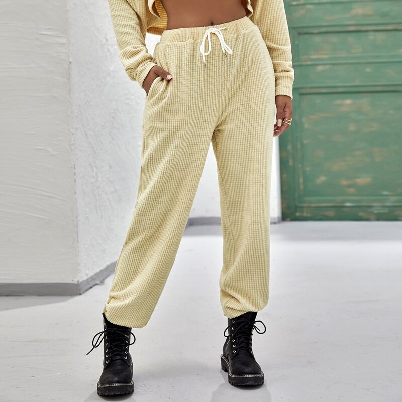 

Drawstring Waist Slant Pocket Pants, Beige