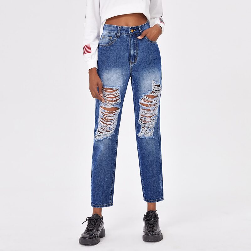 

Slant Pocket Ripped Jeans, Dark wash