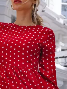 SHEIN Clasi Vestido de lunares bajo con volante de espalda con cremallera - Rojo - Ver 5