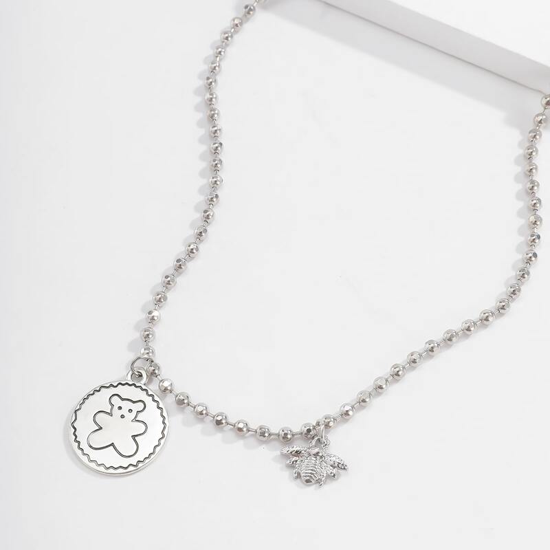 

Bear Coin Pendant Necklace, Silver